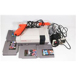 NINTENDO NES WITH CONTROLLER, ZAPPER, CORDS AND