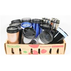 LARGE FLAT OF NEW THERMAL TRAVEL MUGS