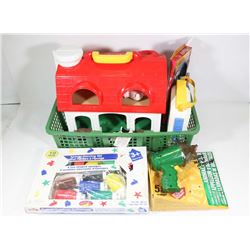 BOX WITH TOY BARN, MUSIC BOX AND MORE.