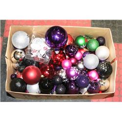 BOX OF ASSORTED CHRISTMAS BALL ORNAMENTS