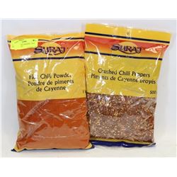 1 BAG HOT CHILI POWDER, 1 BAG CRUSHED CHILI