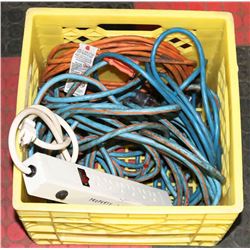 CRATE OF EXTENSION CORDS & 1 POWER BAR