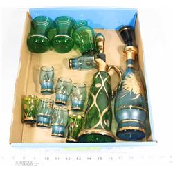 PAIR OF VINTAGE DECANTERS WITH GLASSES