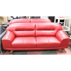 RED LEATHERETTE 76" SOFA