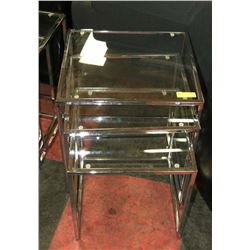SHOWHOME 3 PC CHROME AND GLASS NESTING TABLE SET