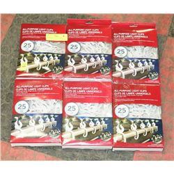 6 PACKS OF 25 LIGHT HOOKS