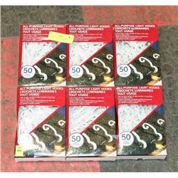 6 PACKS OF 50 LIGHT HOOKS