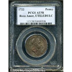 1722[PENNY] Rosa Americana Penny, UTILE AU58 PCGS.