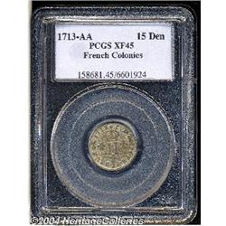 1713-AA[15DEN] French Colonies 15 Deniers XF45 PCGS.