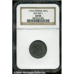 1755-A[SOU M] French Colonies Sou Marque AU58 NGC.