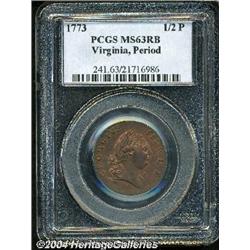 1773[1/2P] Virginia Halfpenny, Period MS63 Red and Brown PCGS.