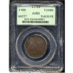 1789[TOKEN] Mott Token, Thick Planchet, Plain Edge AU58 PCGS.