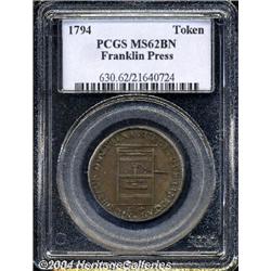 1794[TOKEN] Franklin Press Token MS62 Brown PCGS.