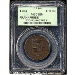 1794[TOKEN] Franklin Press Token MS63 Brown PCGS.