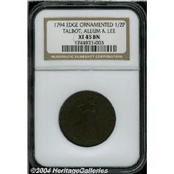 1794[1C] Talbot, Allum & Lee Cent, NEW YORK, Ornamented Edge XF45 NGC.