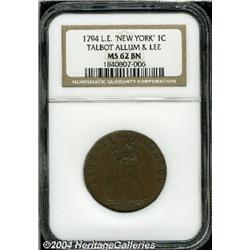 1794[1C] Talbot, Allum & Lee Cent, NEW YORK MS62 Brown NGC.