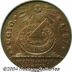1787[1C] Fugio Cent, STATES UNITED, Cinquefoils MS62 Red and Brown PCGS.