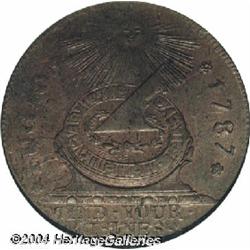 1787[1C] Fugio Cent, STATES UNITED, Cinquefoils MS64 Red and Brown NGC.