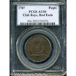 1787[1C] Fugio Cent, Club Rays, Rounded Ends AU50 PCGS.