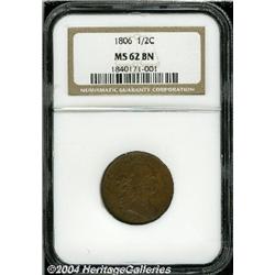 1806[1/2 C] Large 6, Stems MS62 Brown NGC.