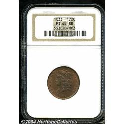 1833[1/2 C] MS65 Red and Brown NGC.