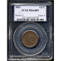 1853[1/2 C] MS64 Brown PCGS.
