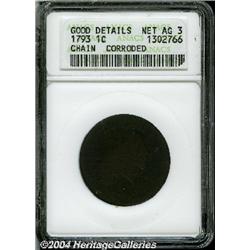 1793 Chain[1C] AMERICA--Corroded--ANACS. Good Details, Net AG3.