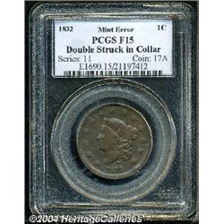 1832[1C] Medium Letters--Double Struck in Collar--Fine 15 PCGS.