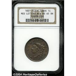 1837[1C] Plain Cords, Medium Letters MS65 Brown NGC.
