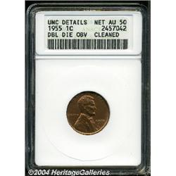 1955/55[1C] Doubled Die--Cleaned--ANACS. Unc Details, Net AU50.