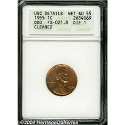 1955/55[1C] Doubled Die--Unc. Details, Cleaned--ANACS. Net AU55.