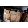 Image 2 : BLACK LUGGAGE AND BOX OF KITCHEN ITEMS