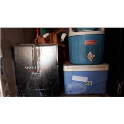 LOT OF COOLERS AND XMAS DECOR