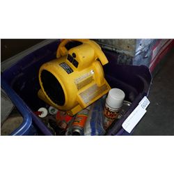 TOTE OF AIR MOVER AND SHOP SUPPLIES