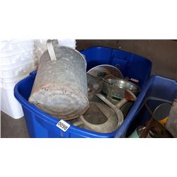 LARGE TOTE OF VARIOUS GALVANIZED WATER CANS AND BUCKETS