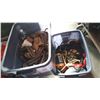 Image 1 : TOTE OF HARNESSES, TOOLS, AND TOTE OF ROPE
