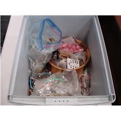 TOTE OF BEADS AND JEWELRY MAKING SUPPLIES