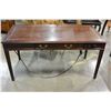 Image 1 : 2 DRAWER DARK MAHOGANY TABLE WITH LEATHER INSERT AND OUTLETS