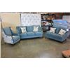 Image 1 : NEW COMFORTLAND 3 PIECE FABRIC AND FEATHER DOWN SOFA, LOVESEAT AND CHAIR, WITH THROW PILLOWS, RETAIL