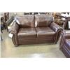Image 3 : BRAND NEW ASHLEY BROWN STITCHED LEATHER SOFA AND LOVESEAT WITH NAILHEAD ACCENT, RETAIL $5,999