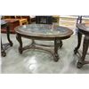 Image 2 : COFFEE TABLE AND 2 END TABLES W/ GLASS INSERTS