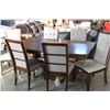 Image 2 : ASHLEY DARK FINISH DINING TABLE WITH 2 EXTENSIONS AND 6 UPHOLSTERED DINING CHAIRS, RETAIL $2699