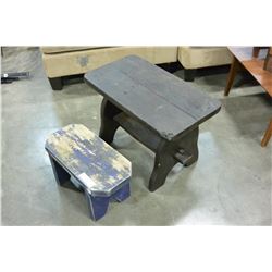 TWO VINTAGE WOOD STOOLS