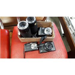 BOX OF 3 CAMERAS AND 2 LENSES