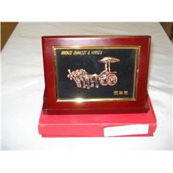 BRONZE CHARIOT AND HORSE PICTURE WITH BUILT IN STAND