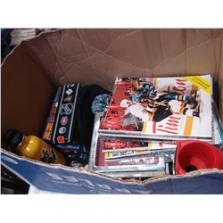 BOX OF HOCKEY MEMORIBILIA AND MAGAZINES