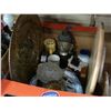 Image 2 : 2 BOXES OF ORNAMENTS, BRASS PLATE, AND LAMP