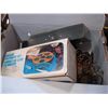 Image 1 : MISC BOX OF HOUSEHOLD ITEMS W/ GREEN METAL BOX
