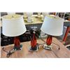 Image 1 : THREE RED GLASS TABLE LAMPS