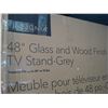 Image 2 : NEW OVERSTOCK INSIGNIA 48 INCH GLASS AND WOOD FINISH GREY TV STAND, SUPPORTS UP TO 50 INCH OR 75LB T